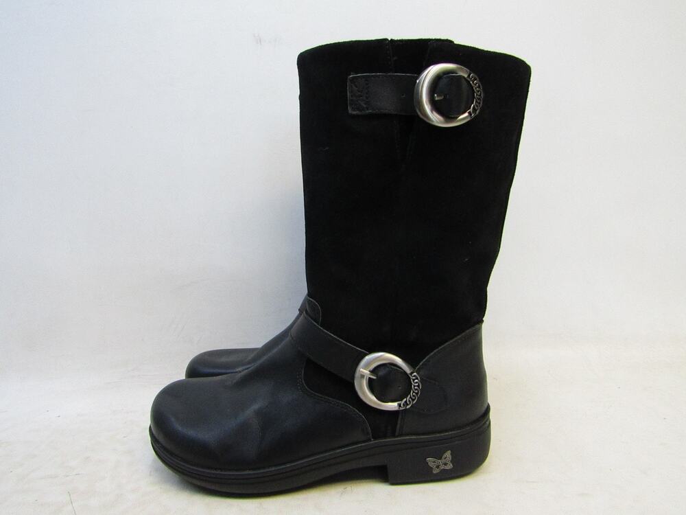 ALEGRIA Womens Size 38 EUR Black Leather Suede Zip Buckle Fashion Boots